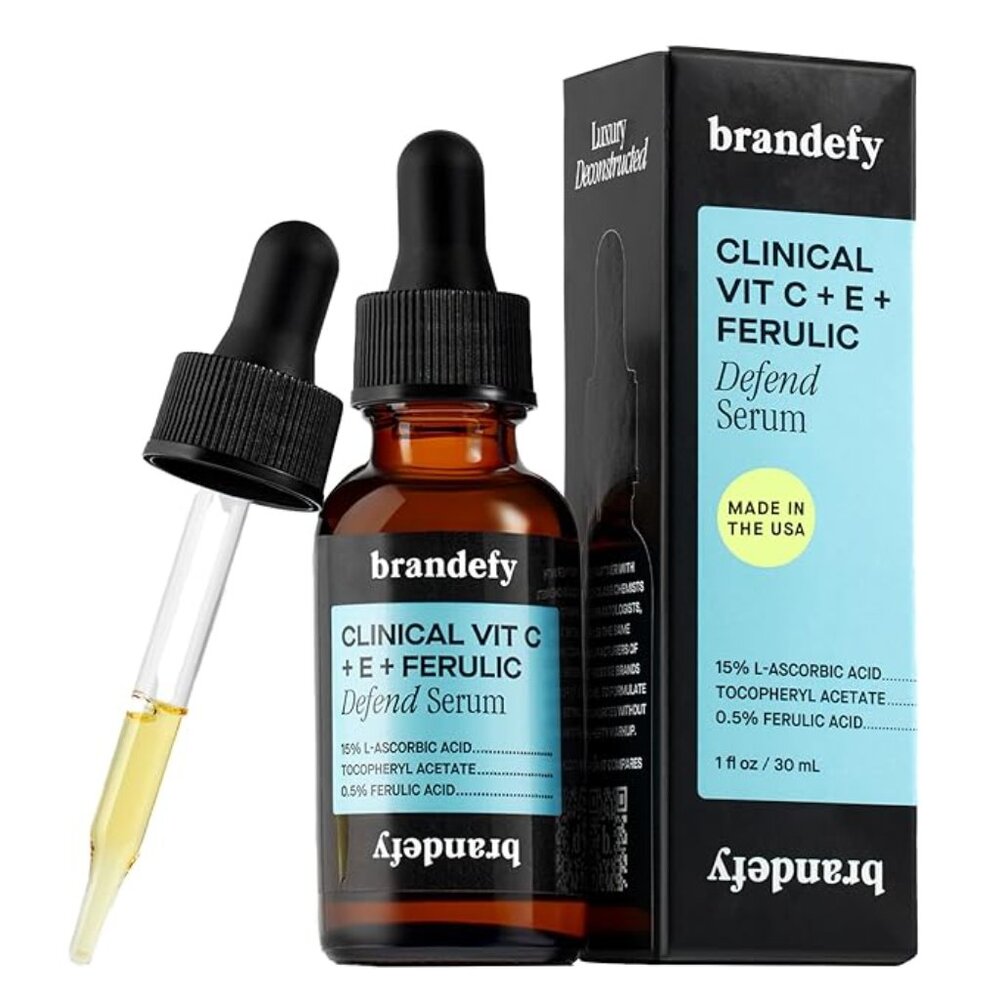 Brandefy Vitamin C Face Serum 15% L. Ascorbic Acid, Ferulic Acid .5% + Vitamin E
